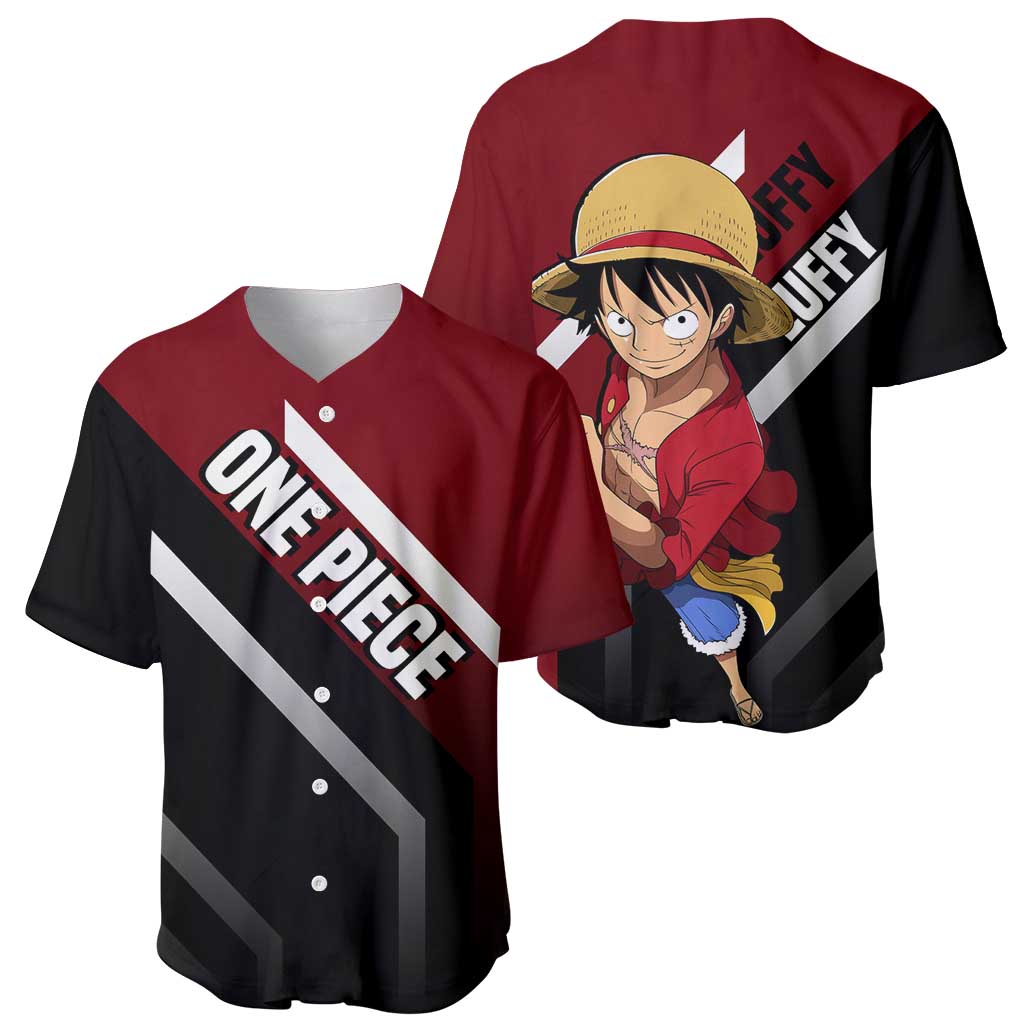 Monkey D. Luffy One Piece Baseball Jersey with Straw Hat and Action-Packed Pose Design - The Mazicc