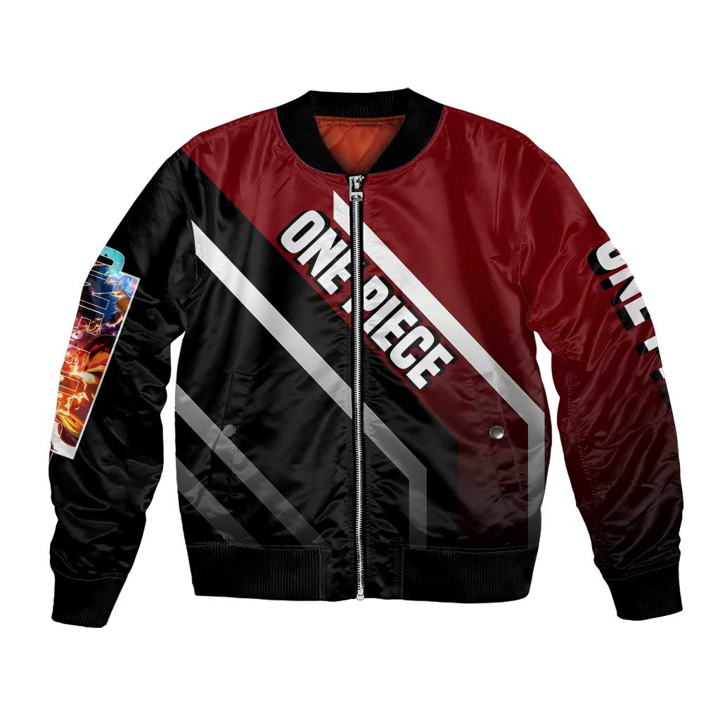 Monkey D. Luffy One Piece Bomber Jacket with Straw Hat and Action-Packed Pose Design - The Mazicc