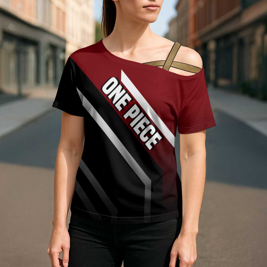 Monkey D. Luffy One Piece Cross Shoulder Shirt with Straw Hat and Action-Packed Pose Design - The Mazicc