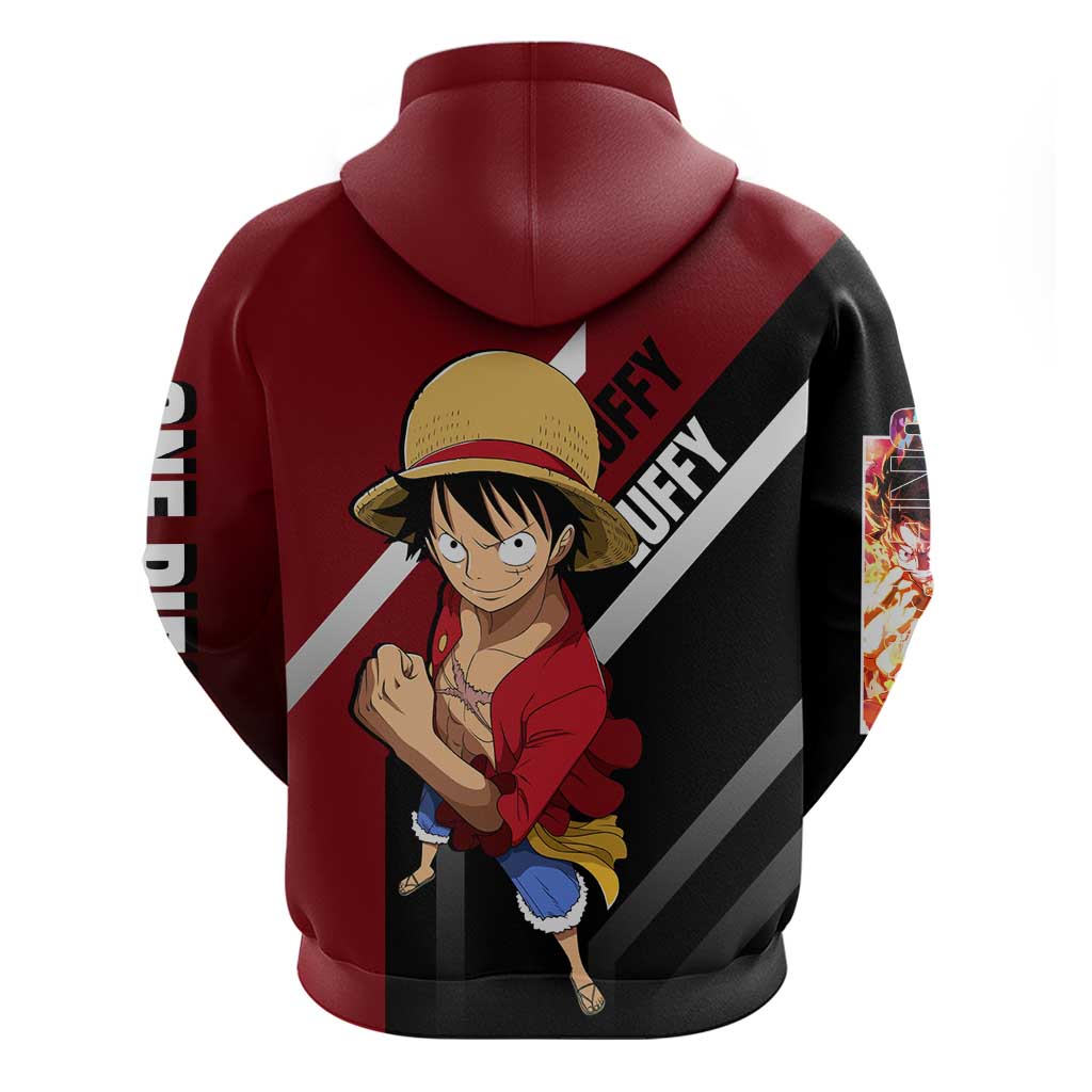 Monkey D. Luffy One Piece Hoodie with Straw Hat and Action-Packed Pose Design - The Mazicc