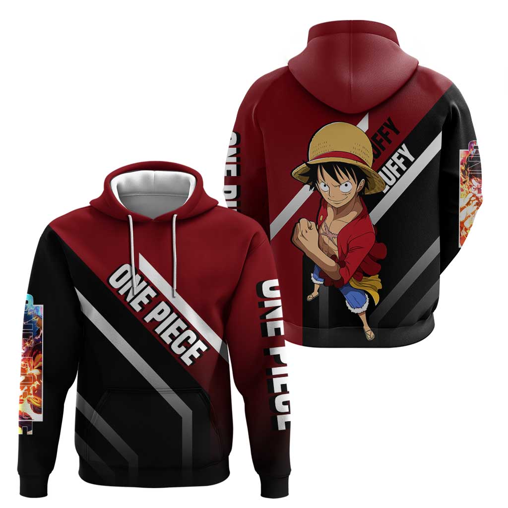 Monkey D. Luffy One Piece Hoodie with Straw Hat and Action-Packed Pose Design - The Mazicc