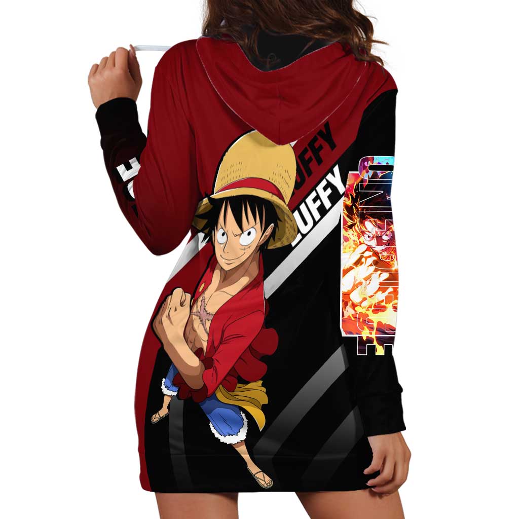 Monkey D. Luffy One Piece Hoodie Dress with Straw Hat and Action-Packed Pose Design - The Mazicc