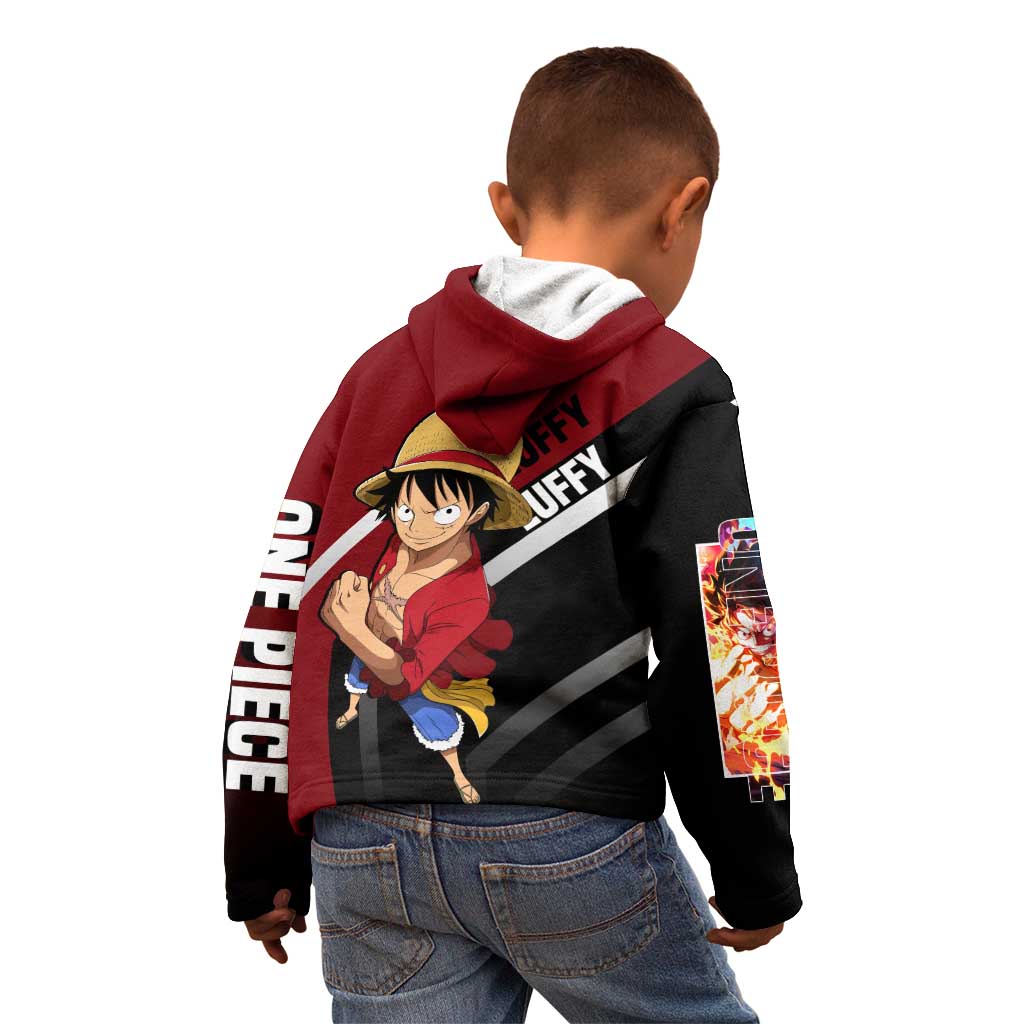 Monkey D. Luffy One Piece Kid Hoodie with Straw Hat and Action-Packed Pose Design - The Mazicc