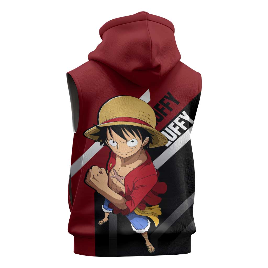 Monkey D. Luffy One Piece Sleeveless Hoodie with Straw Hat and Action-Packed Pose Design - The Mazicc