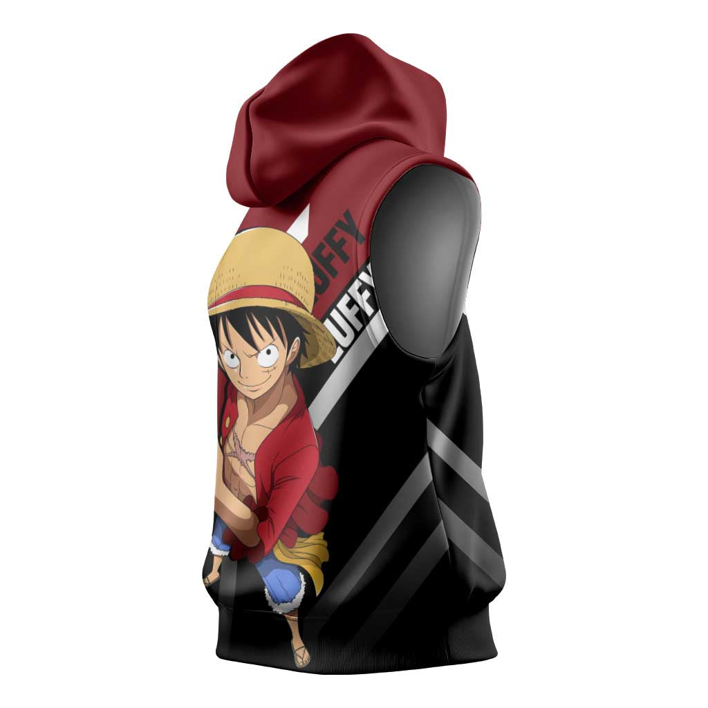 Monkey D. Luffy One Piece Sleeveless Hoodie with Straw Hat and Action-Packed Pose Design - The Mazicc