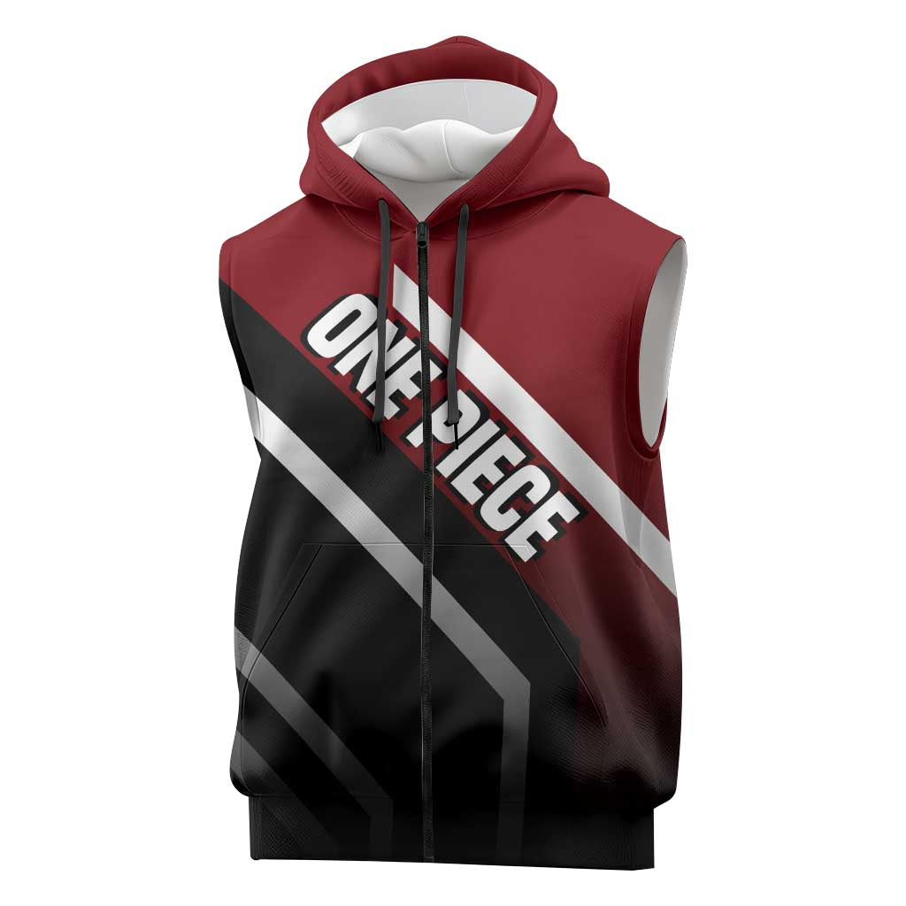 Monkey D. Luffy One Piece Sleeveless Zip Hoodie with Straw Hat and Action-Packed Pose Design - The Mazicc