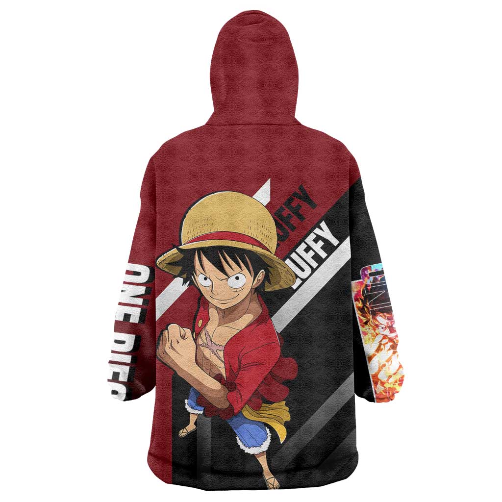Monkey D. Luffy One Piece Wearable Blanket Hoodie with Straw Hat and Action-Packed Pose Design - The Mazicc