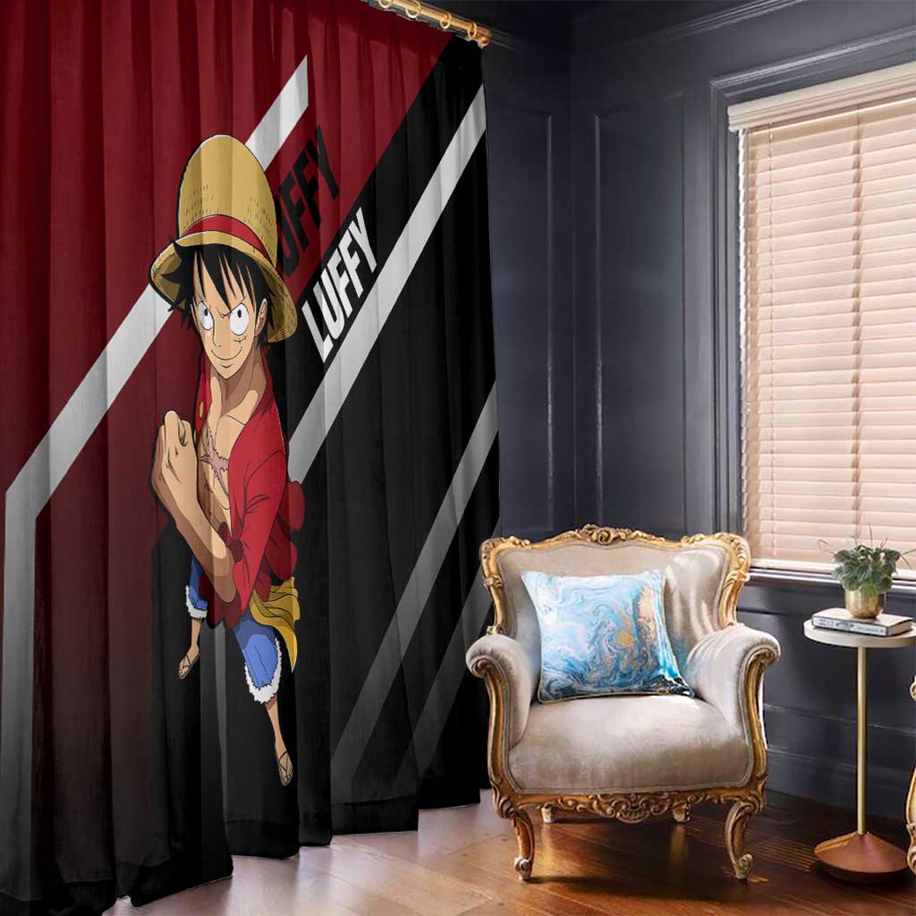 Monkey D. Luffy One Piece Window Curtain with Straw Hat and Action-Packed Pose Design - The Mazicc