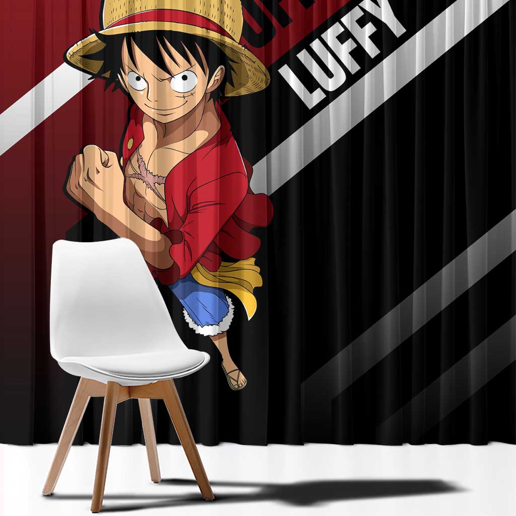 Monkey D. Luffy One Piece Window Curtain with Straw Hat and Action-Packed Pose Design - The Mazicc