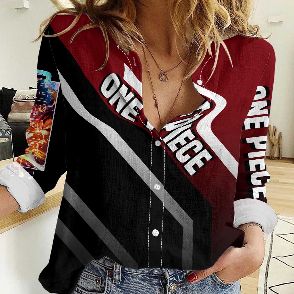 Monkey D. Luffy One Piece Women Casual Shirt with Straw Hat and Action-Packed Pose Design - The Mazicc