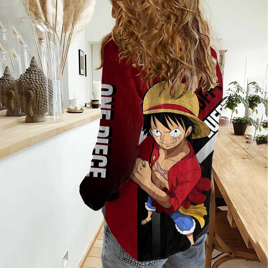Monkey D. Luffy One Piece Women Casual Shirt with Straw Hat and Action-Packed Pose Design - The Mazicc