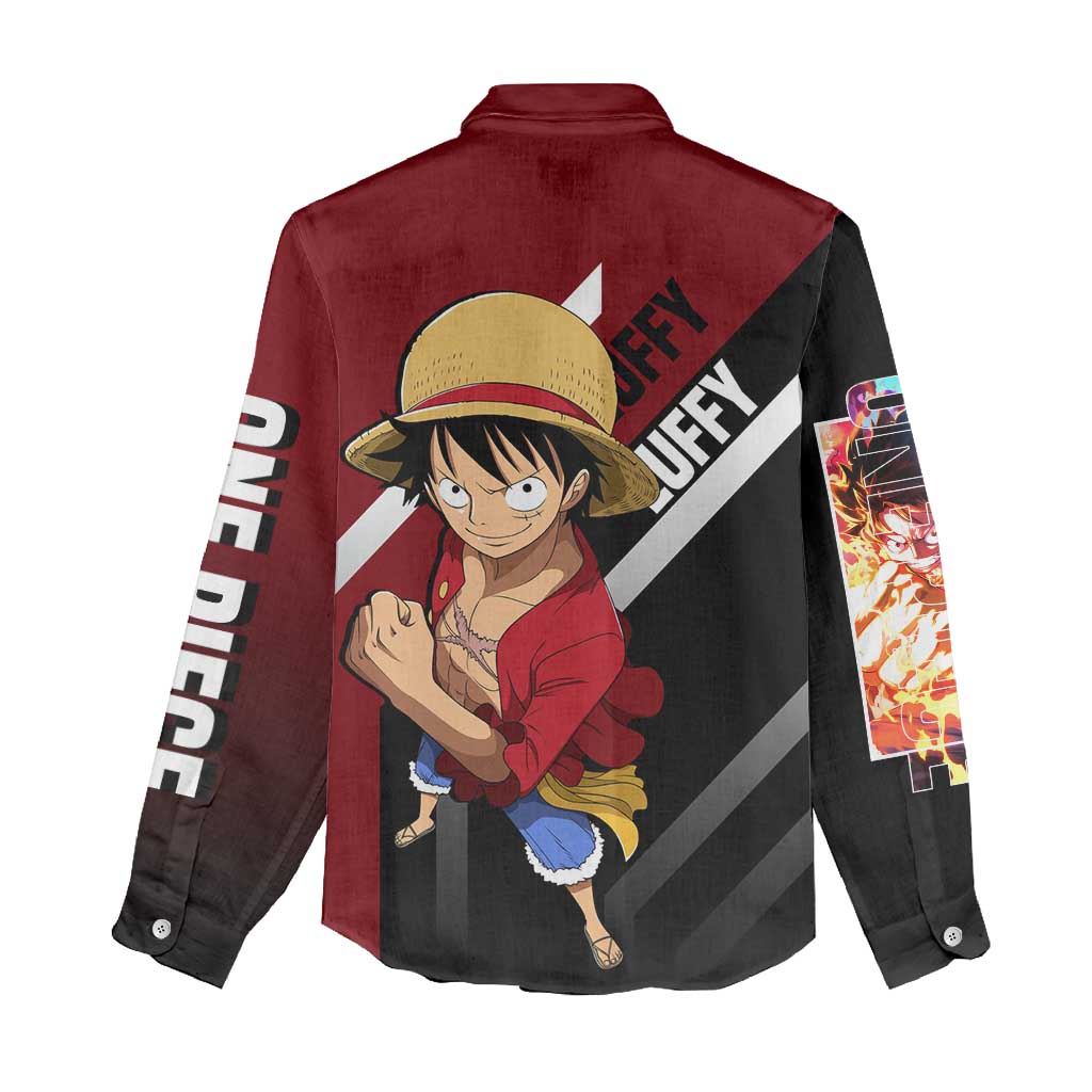 Monkey D. Luffy One Piece Women Casual Shirt with Straw Hat and Action-Packed Pose Design - The Mazicc