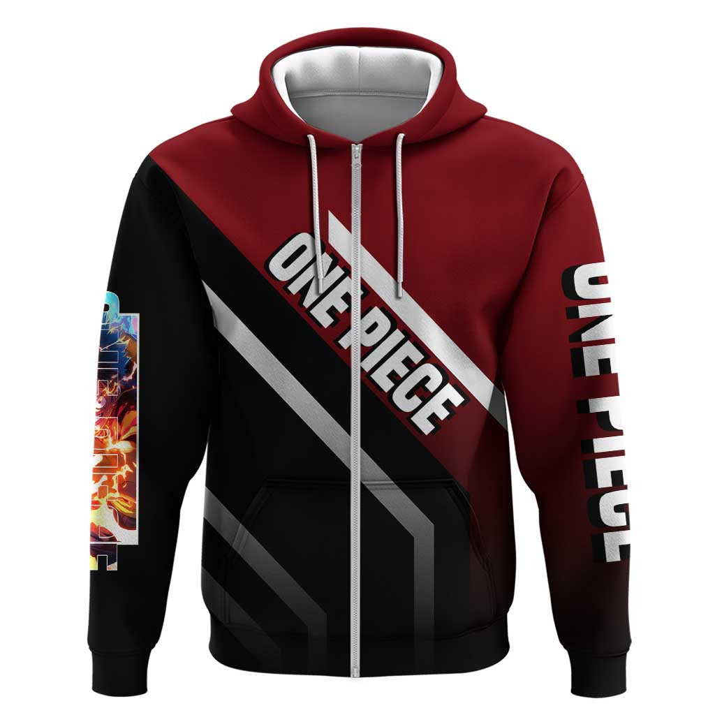 Monkey D. Luffy One Piece Zip Hoodie with Straw Hat and Action-Packed Pose Design - The Mazicc