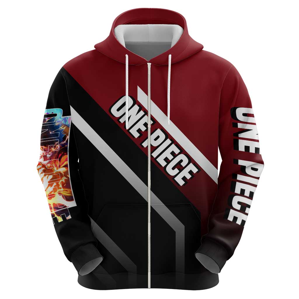 Monkey D. Luffy One Piece Zip Hoodie with Straw Hat and Action-Packed Pose Design - The Mazicc