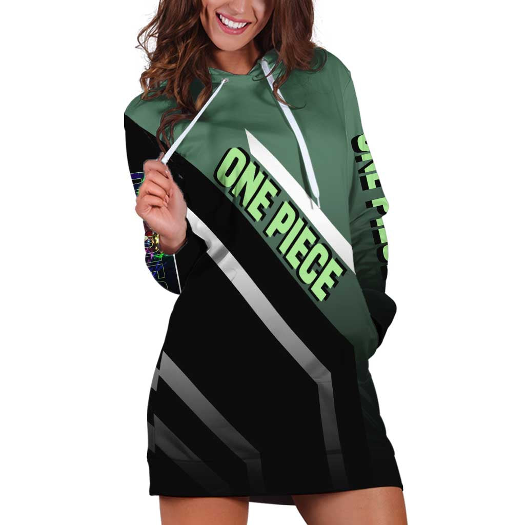 Roronoa Zoro One Piece Hoodie Dress with Swords and Fierce Battle Pose Design - The Mazicc
