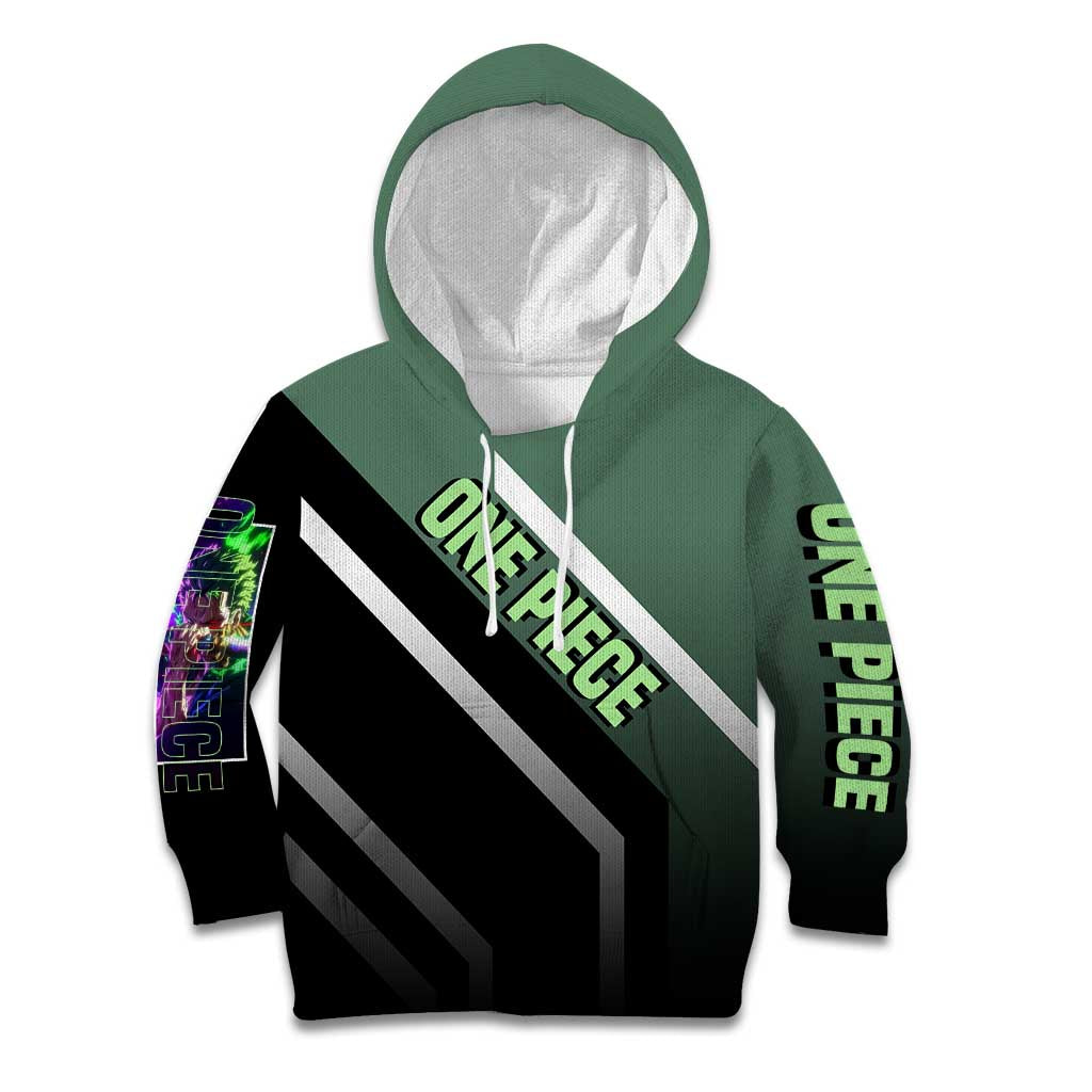 Roronoa Zoro One Piece Kid Hoodie with Swords and Fierce Battle Pose Design - The Mazicc