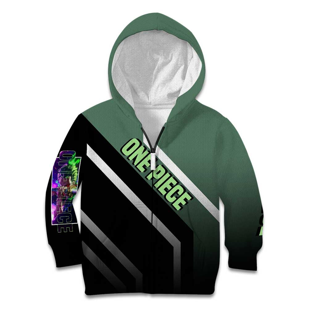 Roronoa Zoro One Piece Kid Hoodie with Swords and Fierce Battle Pose Design - The Mazicc