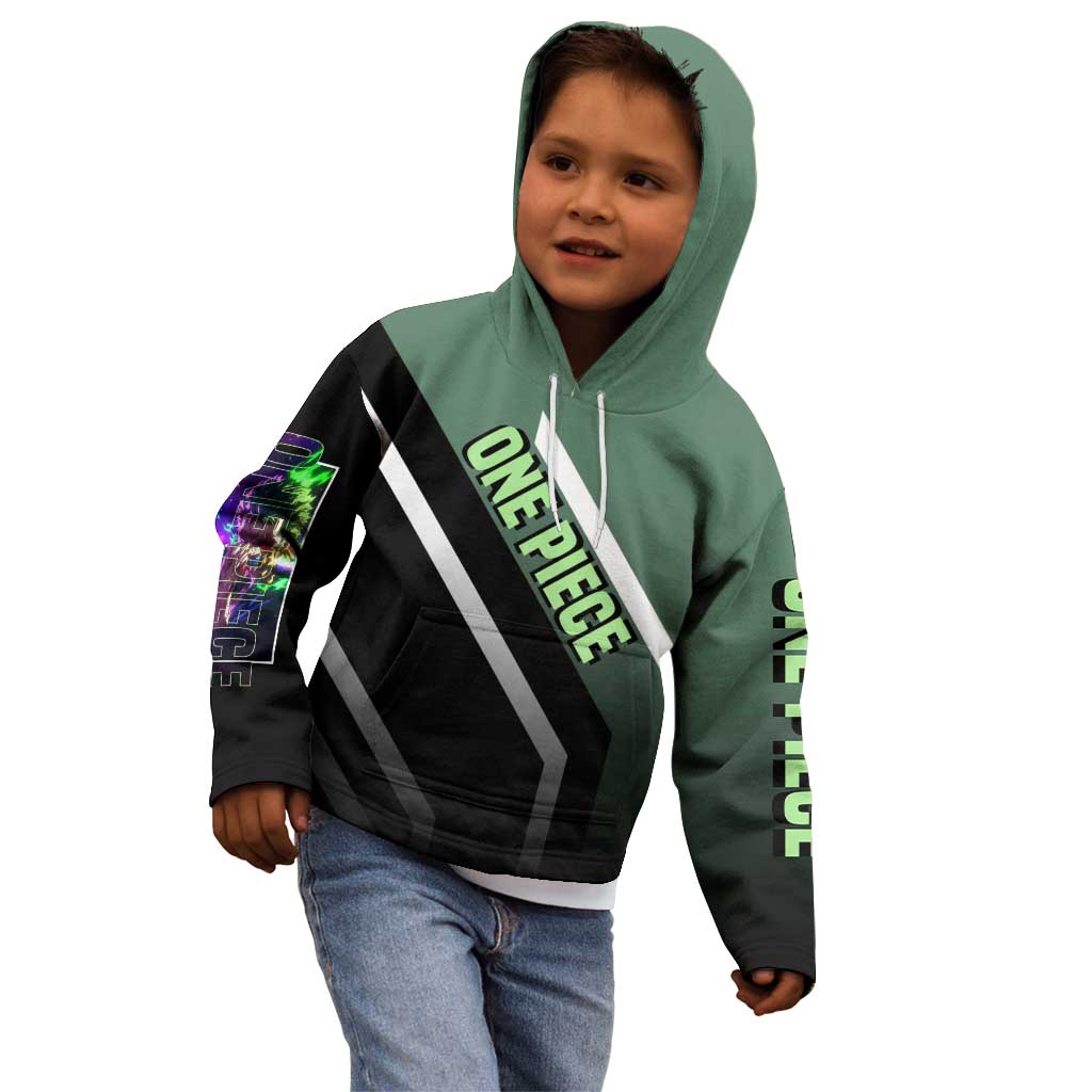 Roronoa Zoro One Piece Kid Hoodie with Swords and Fierce Battle Pose Design - The Mazicc