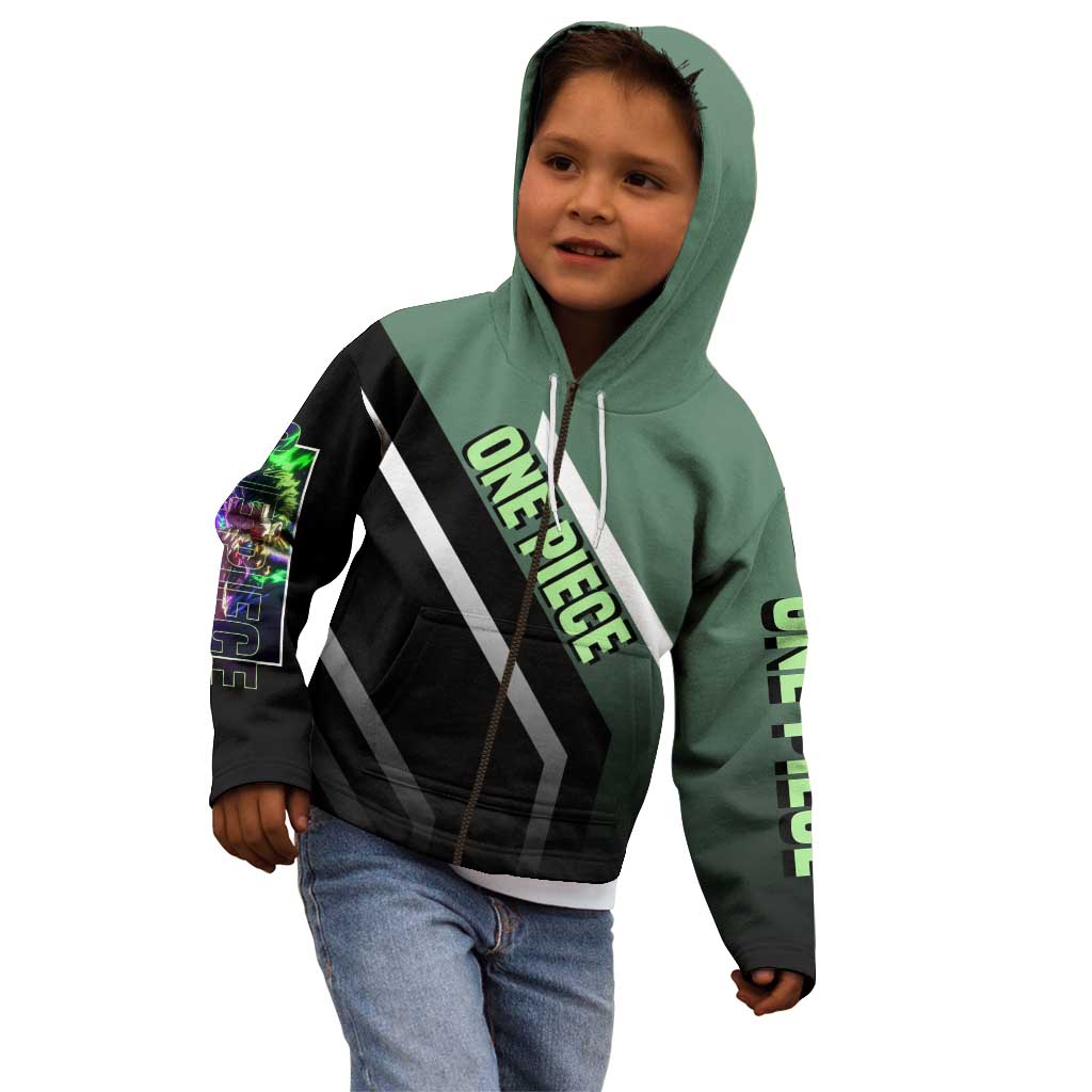 Roronoa Zoro One Piece Kid Hoodie with Swords and Fierce Battle Pose Design - The Mazicc