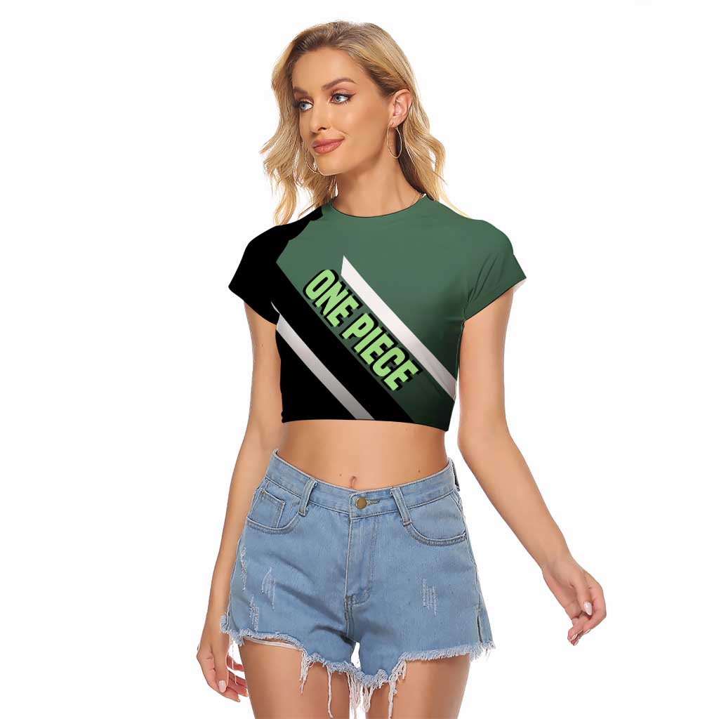 Roronoa Zoro One Piece Raglan Cropped T Shirt with Swords and Fierce Battle Pose Design - The Mazicc