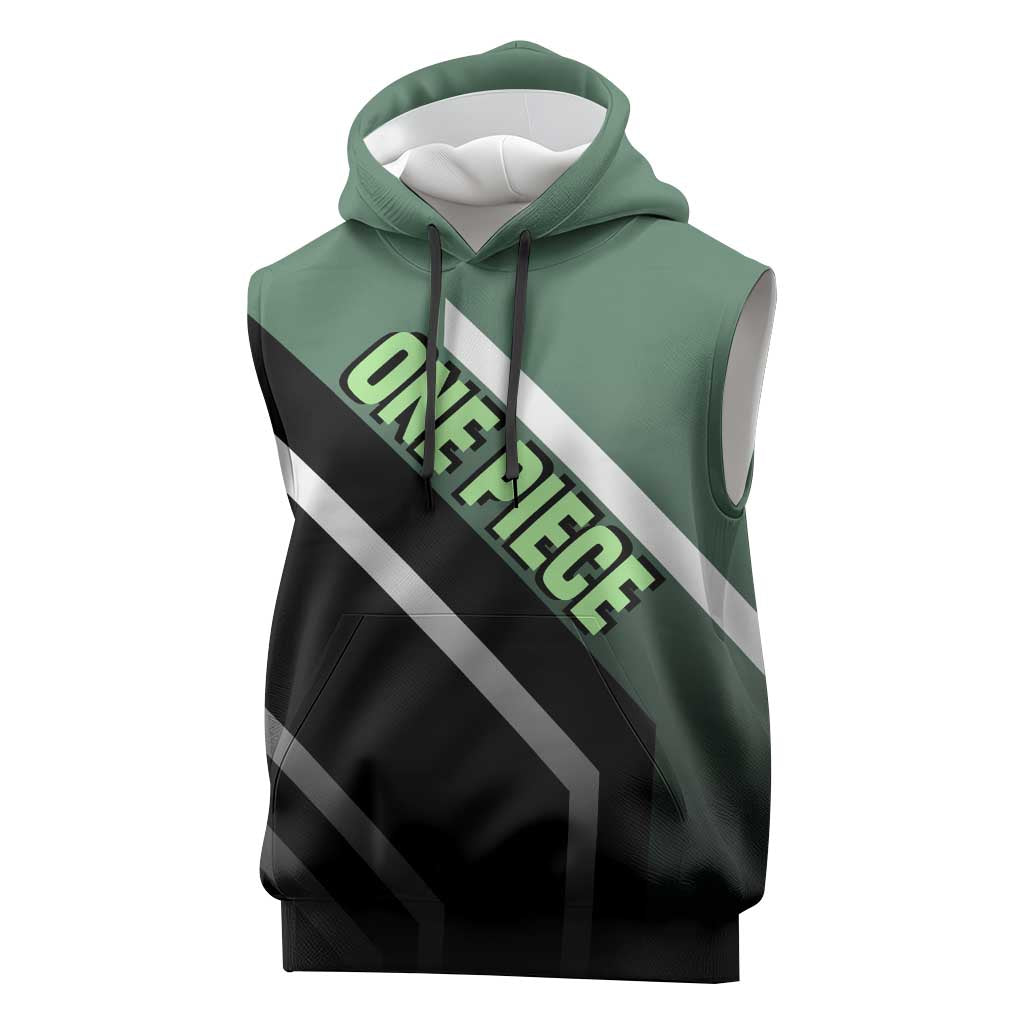 Roronoa Zoro One Piece Sleeveless Hoodie with Swords and Fierce Battle Pose Design - The Mazicc