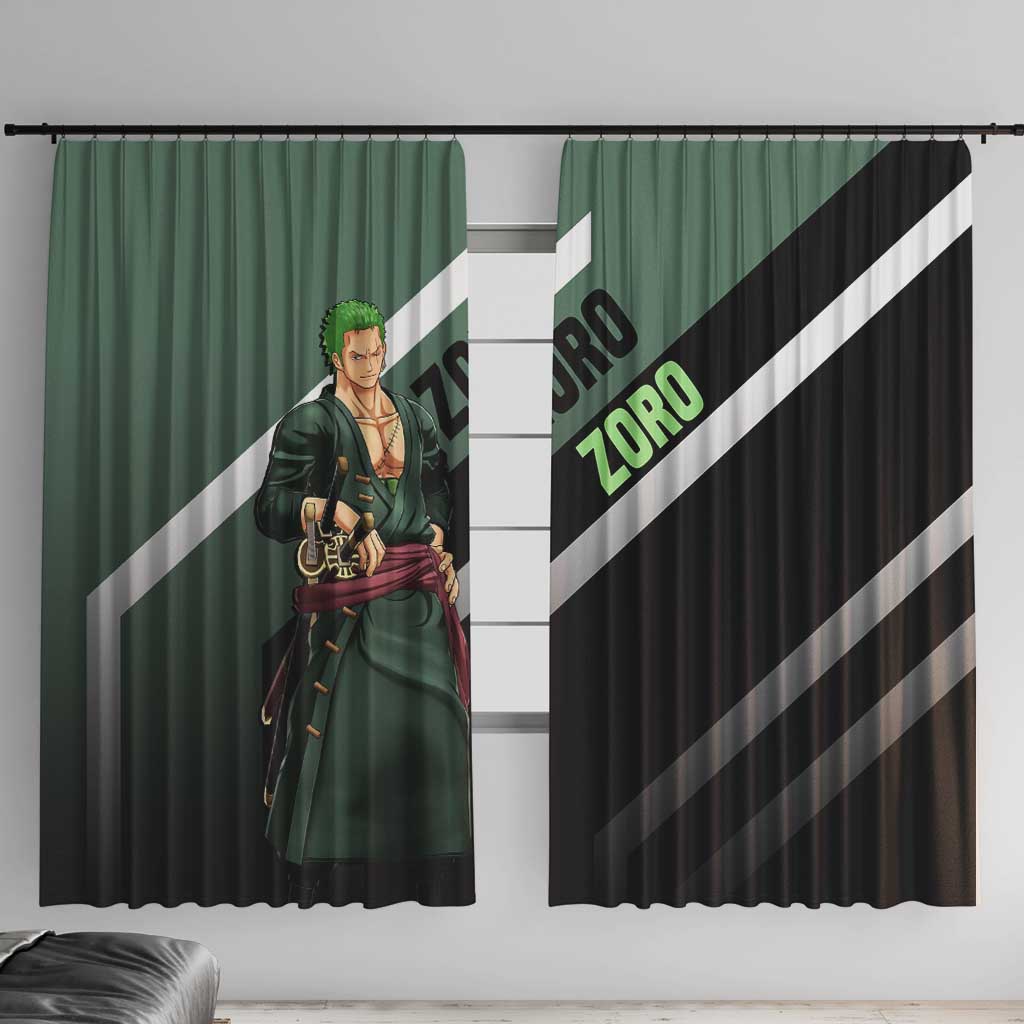 Roronoa Zoro One Piece Window Curtain with Swords and Fierce Battle Pose Design - The Mazicc