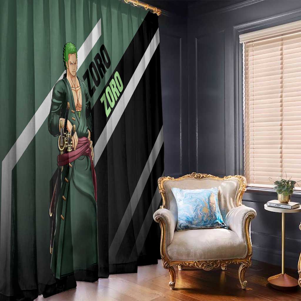 Roronoa Zoro One Piece Window Curtain with Swords and Fierce Battle Pose Design - The Mazicc