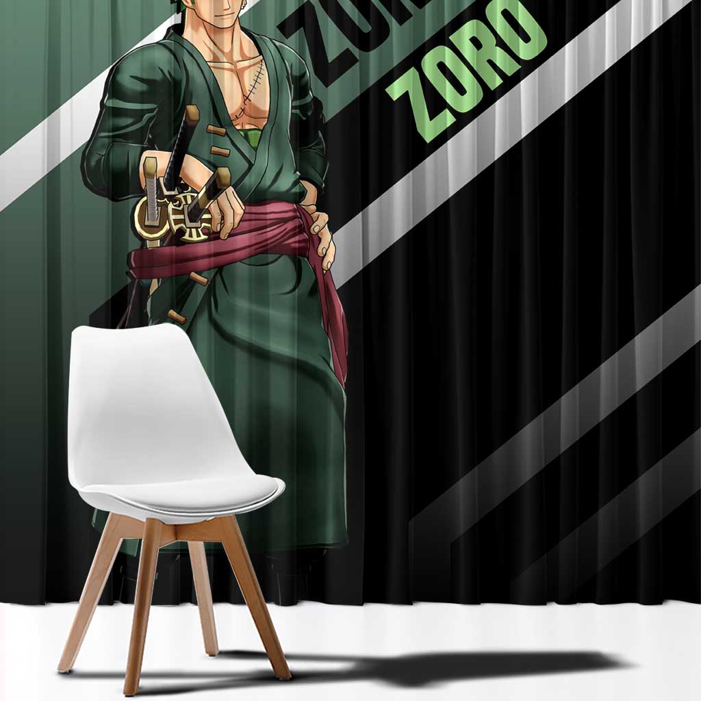 Roronoa Zoro One Piece Window Curtain with Swords and Fierce Battle Pose Design - The Mazicc