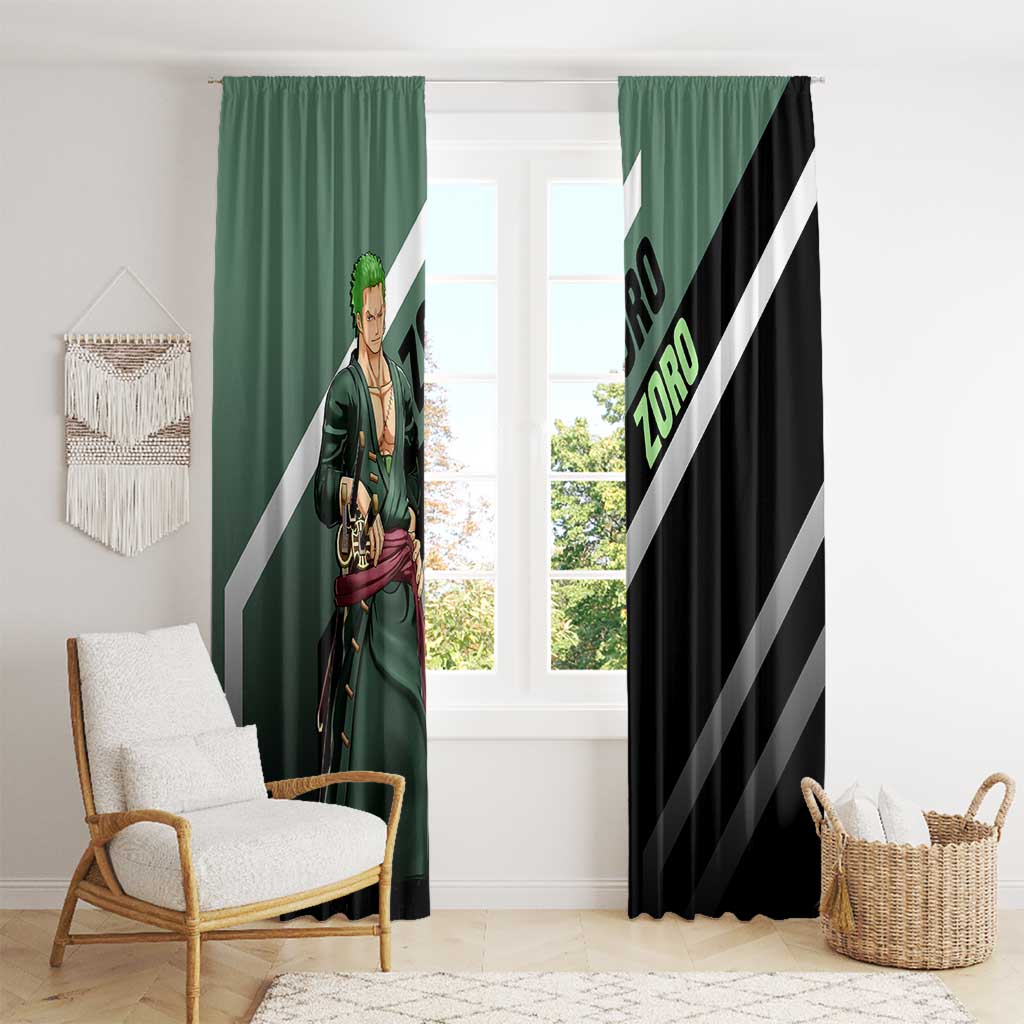 Roronoa Zoro One Piece Window Curtain with Swords and Fierce Battle Pose Design - The Mazicc