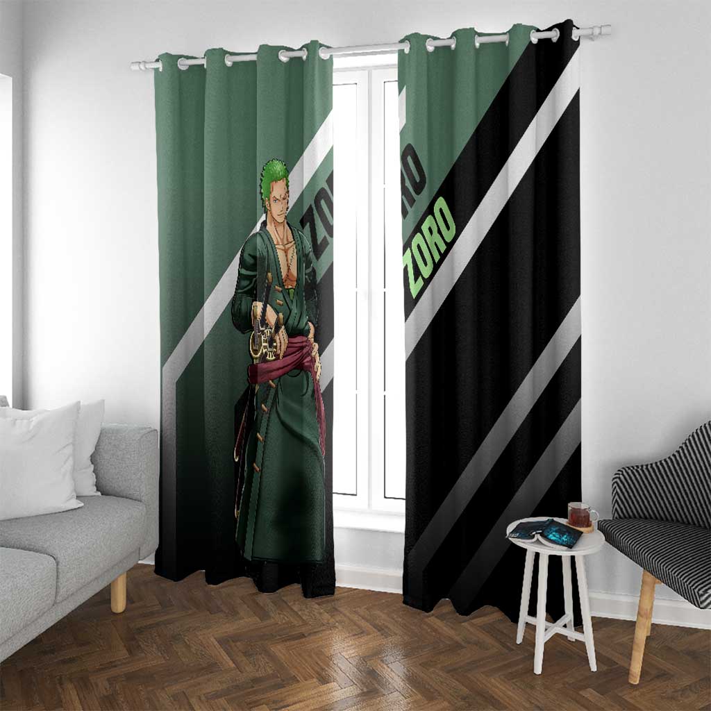 Roronoa Zoro One Piece Window Curtain with Swords and Fierce Battle Pose Design - The Mazicc