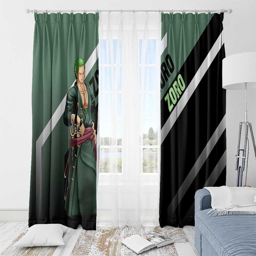 Roronoa Zoro One Piece Window Curtain with Swords and Fierce Battle Pose Design - The Mazicc