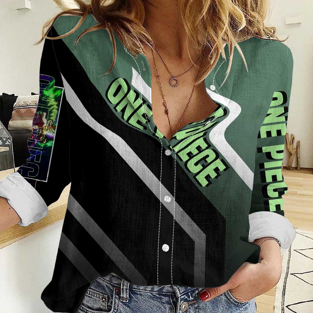 Roronoa Zoro One Piece Women Casual Shirt with Swords and Fierce Battle Pose Design - The Mazicc