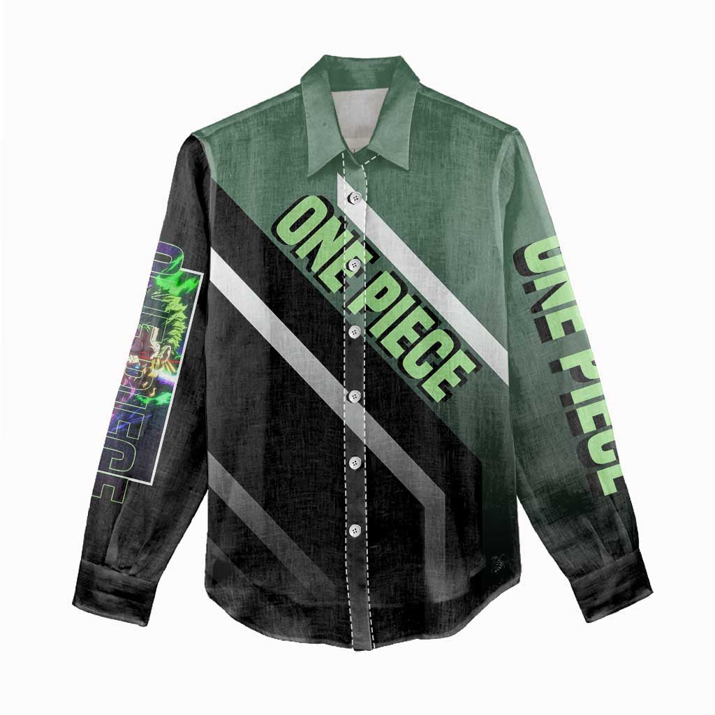 Roronoa Zoro One Piece Women Casual Shirt with Swords and Fierce Battle Pose Design - The Mazicc