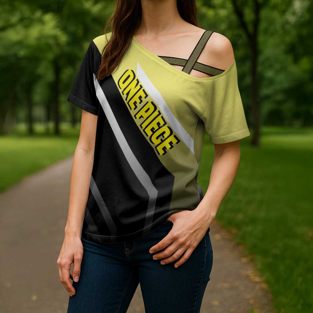 Sanji One Piece Cross Shoulder Shirt with Stylish Kick Pose and Fiery Cooking Design - The Mazicc
