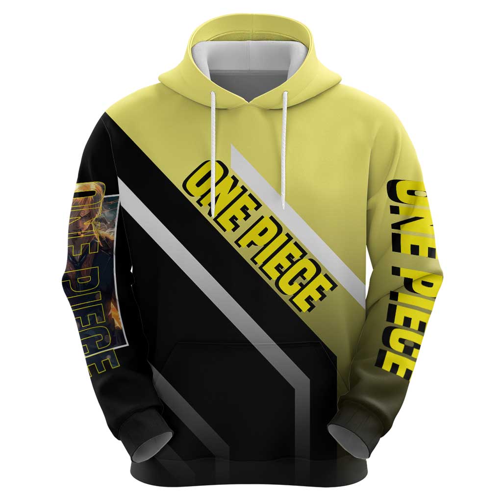 Sanji One Piece Hoodie with Stylish Kick Pose and Fiery Cooking Design - The Mazicc