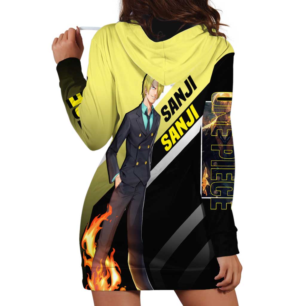 Sanji One Piece Hoodie Dress with Stylish Kick Pose and Fiery Cooking Design - The Mazicc