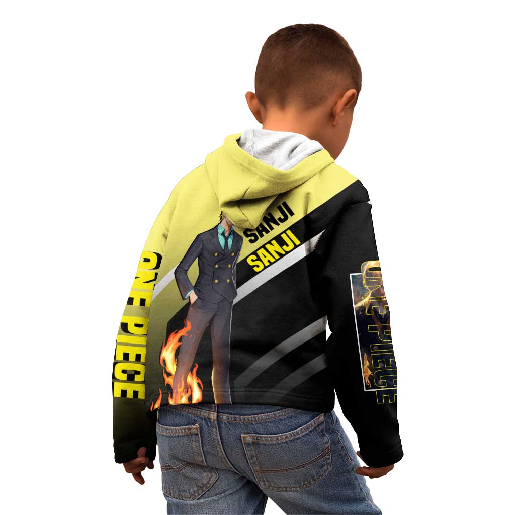 Sanji One Piece Kid Hoodie with Stylish Kick Pose and Fiery Cooking Design - The Mazicc