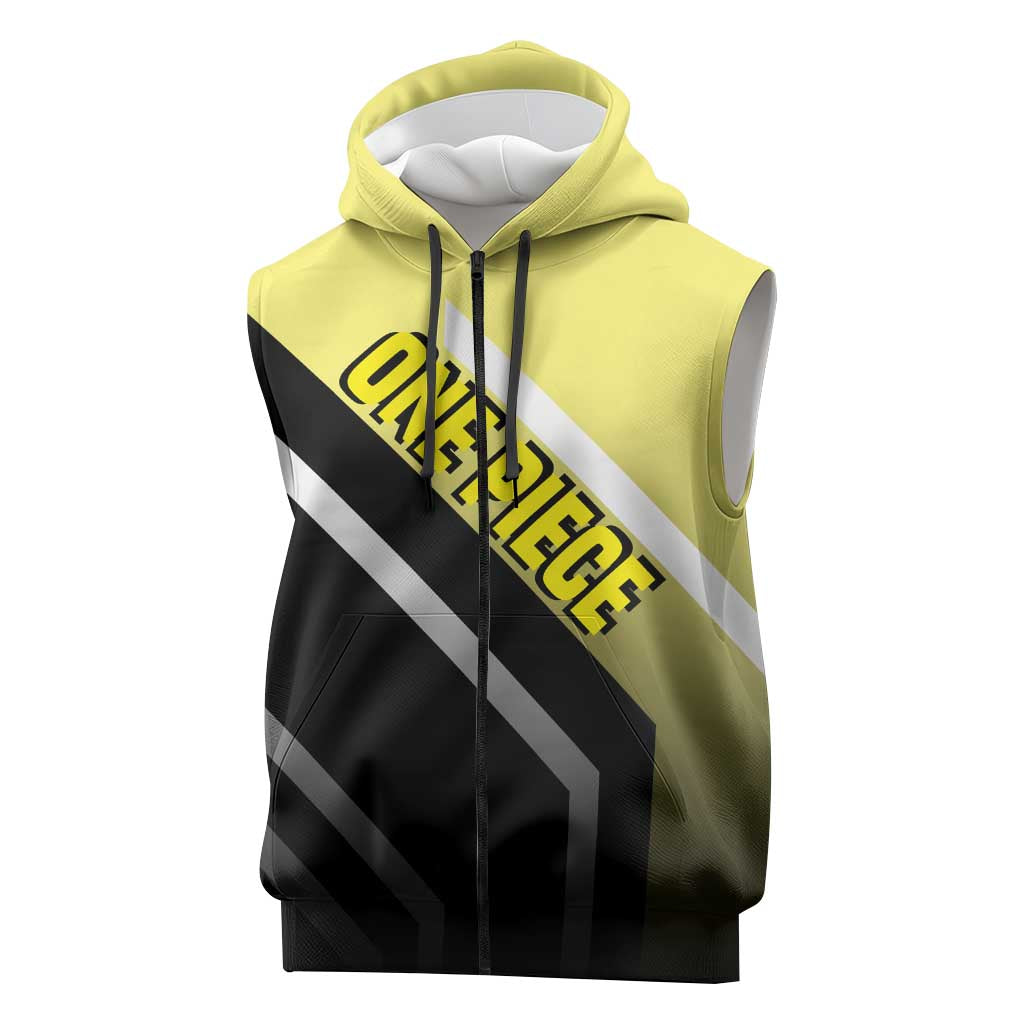 Sanji One Piece Sleeveless Zip Hoodie with Stylish Kick Pose and Fiery Cooking Design - The Mazicc