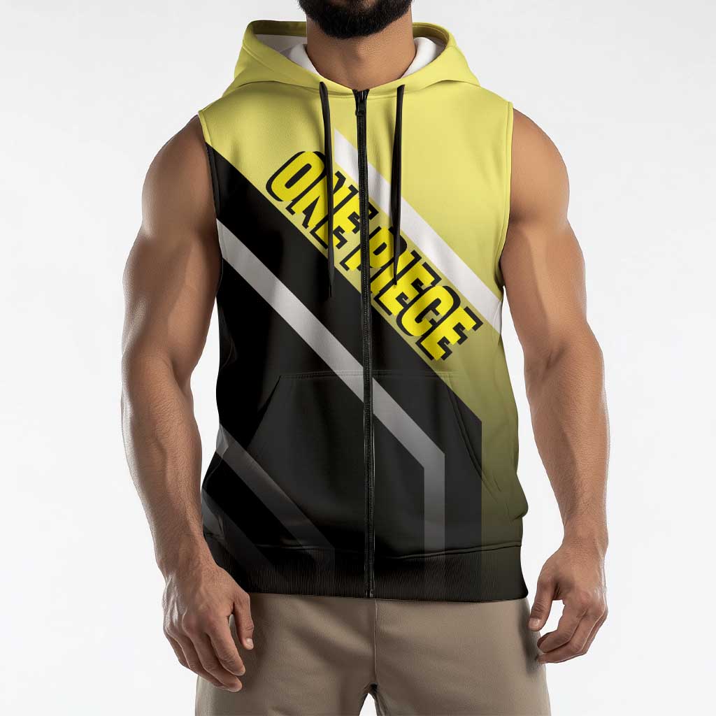 Sanji One Piece Sleeveless Zip Hoodie with Stylish Kick Pose and Fiery Cooking Design - The Mazicc