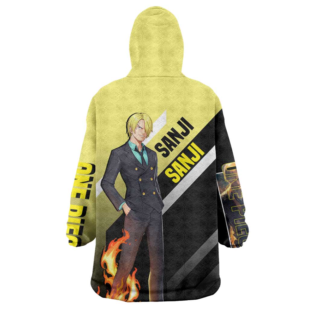 Sanji One Piece Wearable Blanket Hoodie with Stylish Kick Pose and Fiery Cooking Design - The Mazicc