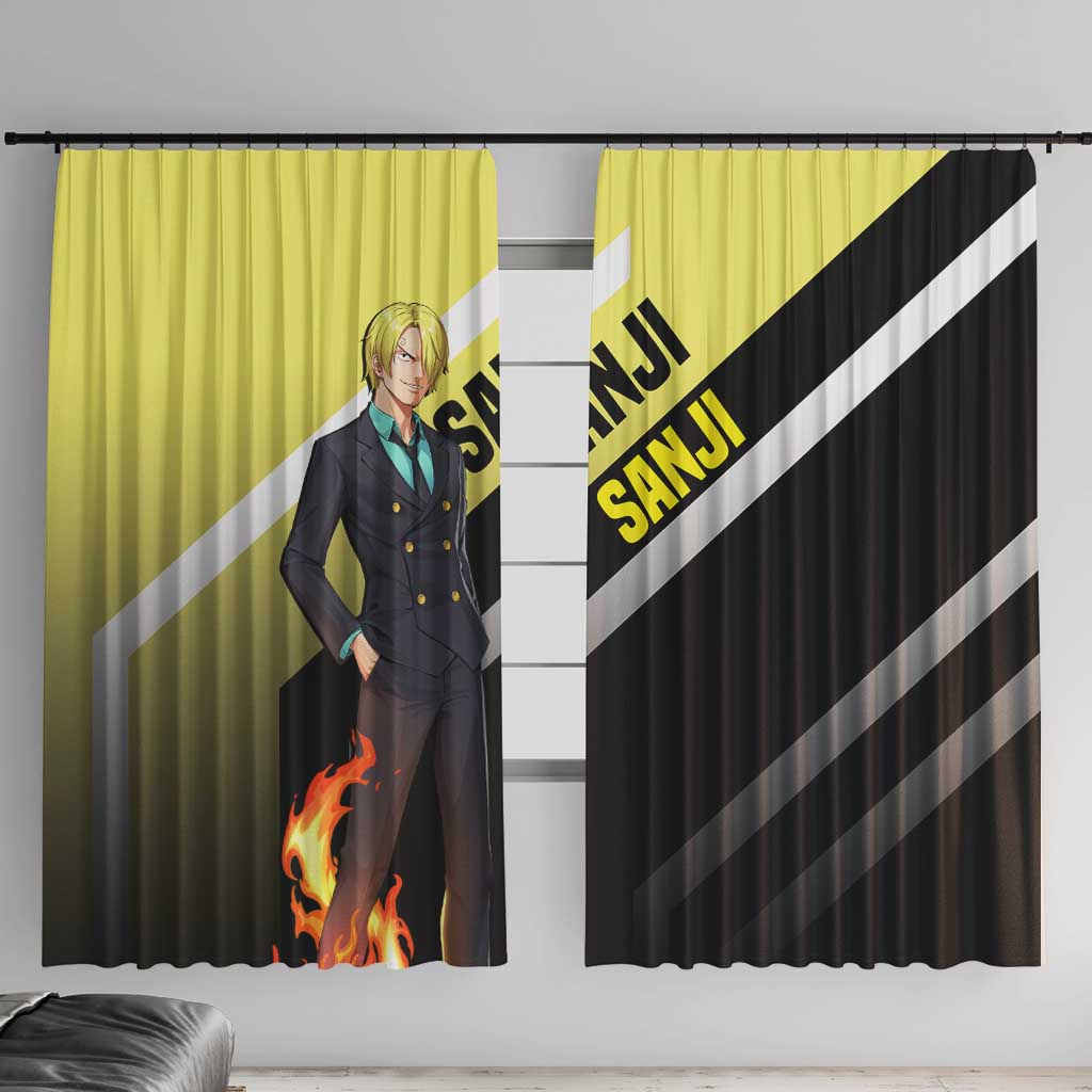 Sanji One Piece Window Curtain with Stylish Kick Pose and Fiery Cooking Design - The Mazicc