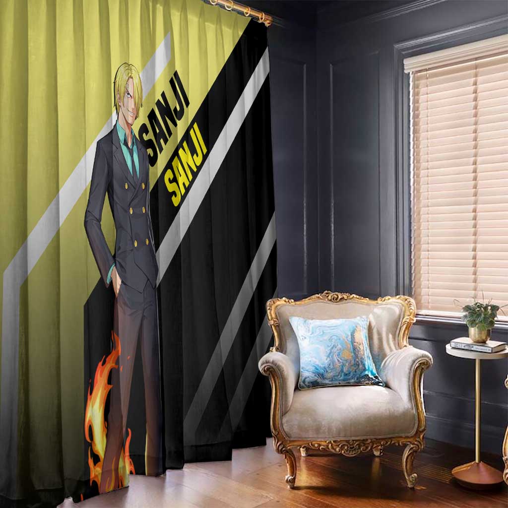 Sanji One Piece Window Curtain with Stylish Kick Pose and Fiery Cooking Design - The Mazicc