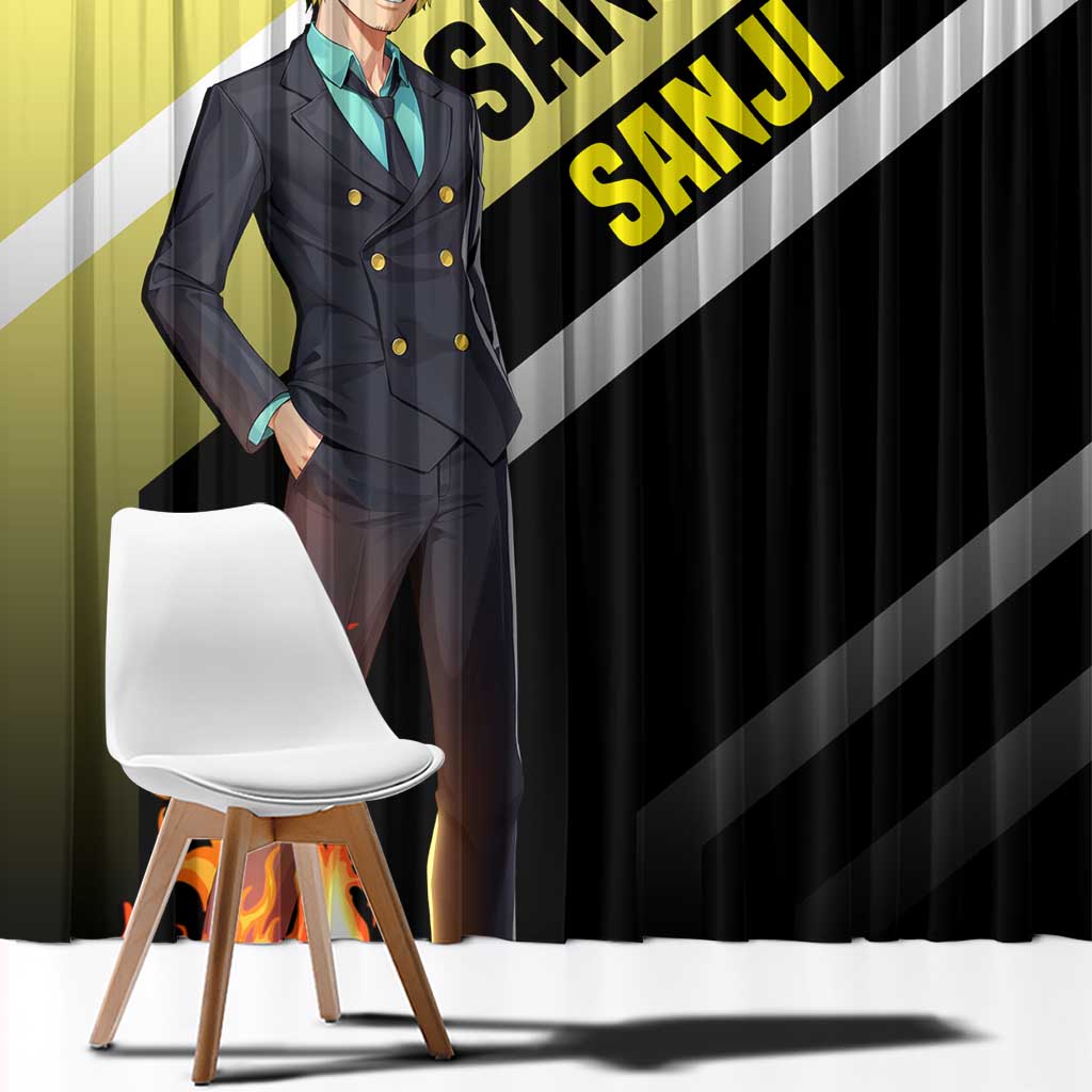 Sanji One Piece Window Curtain with Stylish Kick Pose and Fiery Cooking Design - The Mazicc