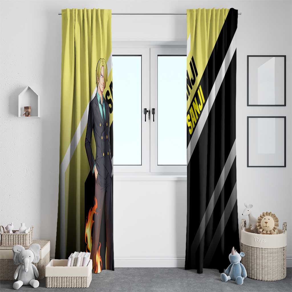 Sanji One Piece Window Curtain with Stylish Kick Pose and Fiery Cooking Design - The Mazicc