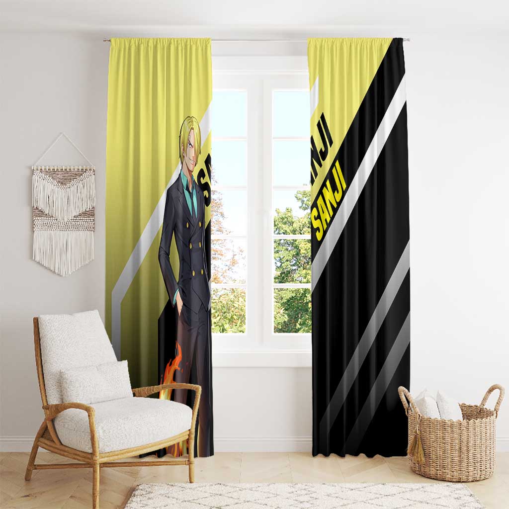 Sanji One Piece Window Curtain with Stylish Kick Pose and Fiery Cooking Design - The Mazicc