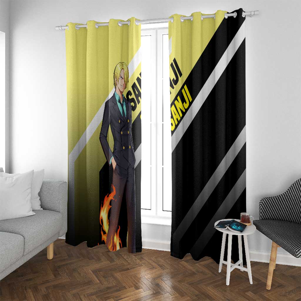 Sanji One Piece Window Curtain with Stylish Kick Pose and Fiery Cooking Design - The Mazicc