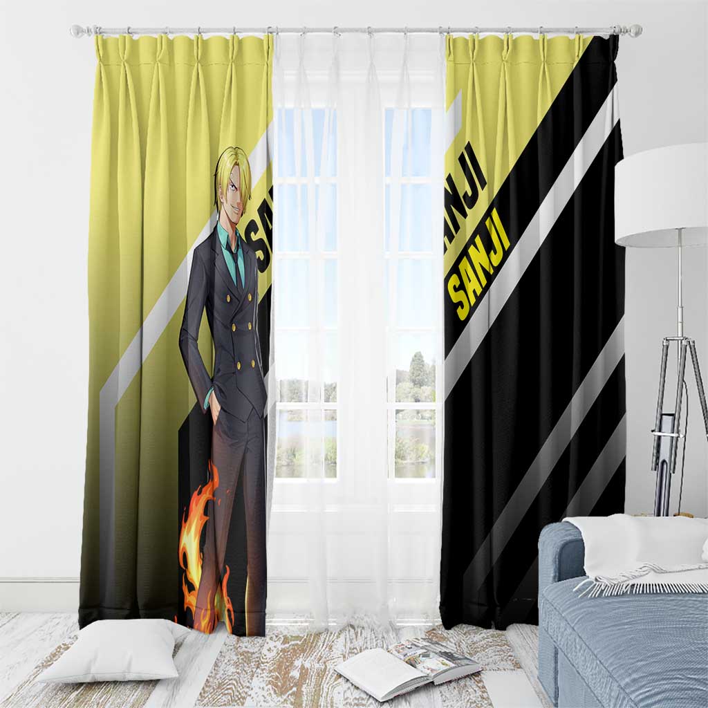Sanji One Piece Window Curtain with Stylish Kick Pose and Fiery Cooking Design - The Mazicc