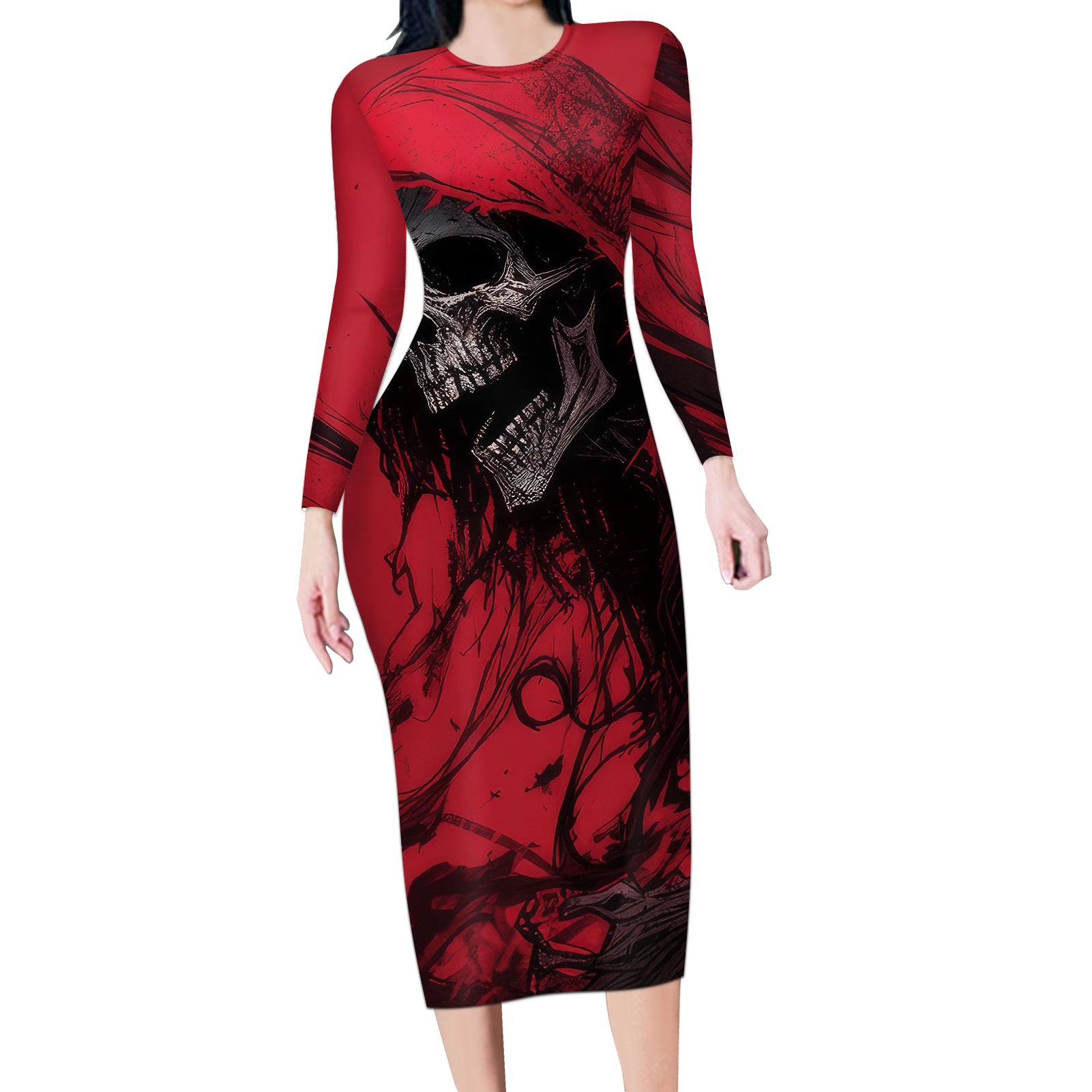 skull-death-long-sleeve-bodycon-dress-your-time
