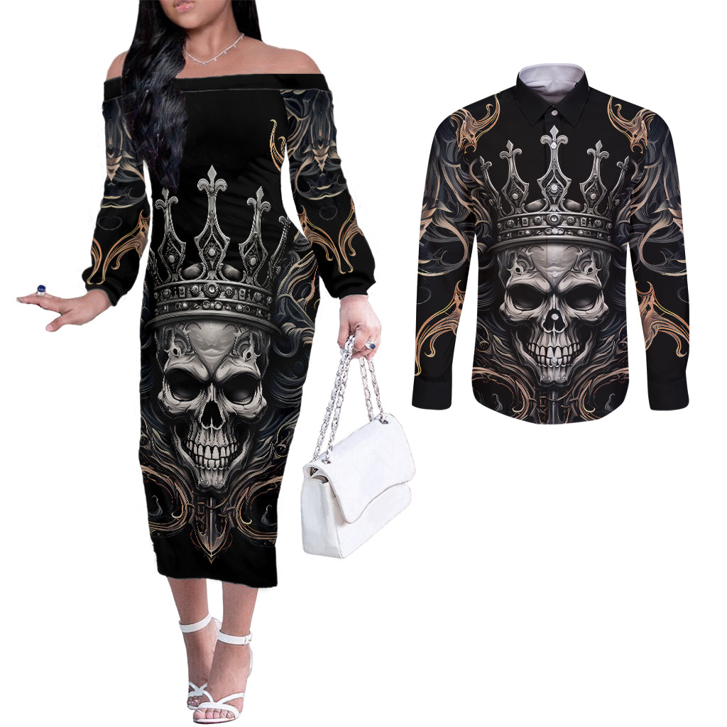 skull-fantasy-couples-matching-off-the-shoulder-long-sleeve-dress-and-long-sleeve-button-shirts-who-needs-inner-demons-when-you-are-the-demon