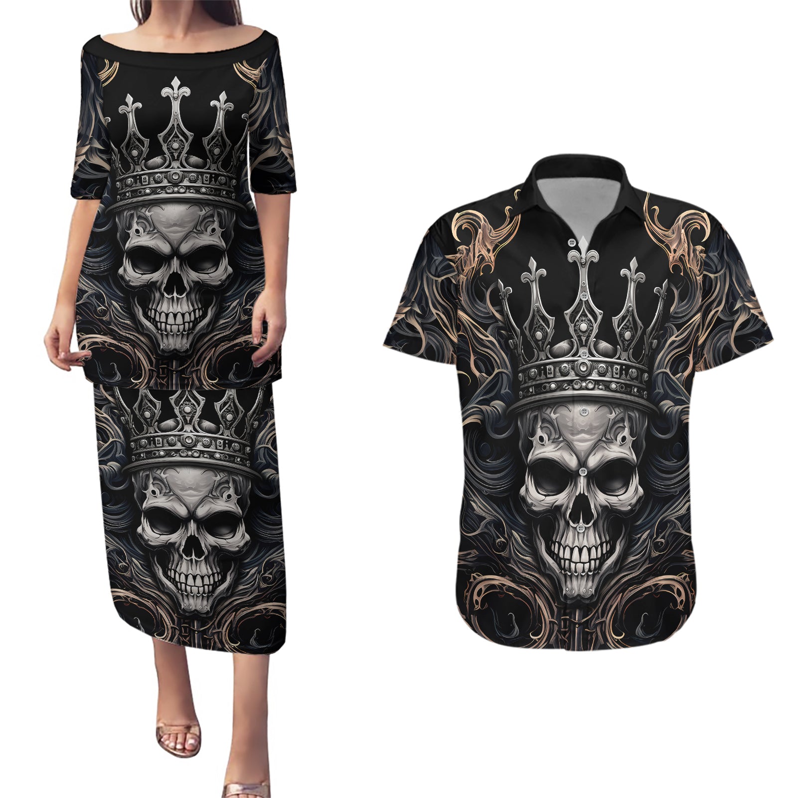 skull-fantasy-couples-matching-puletasi-dress-and-hawaiian-shirt-who-needs-inner-demons-when-you-are-the-demon